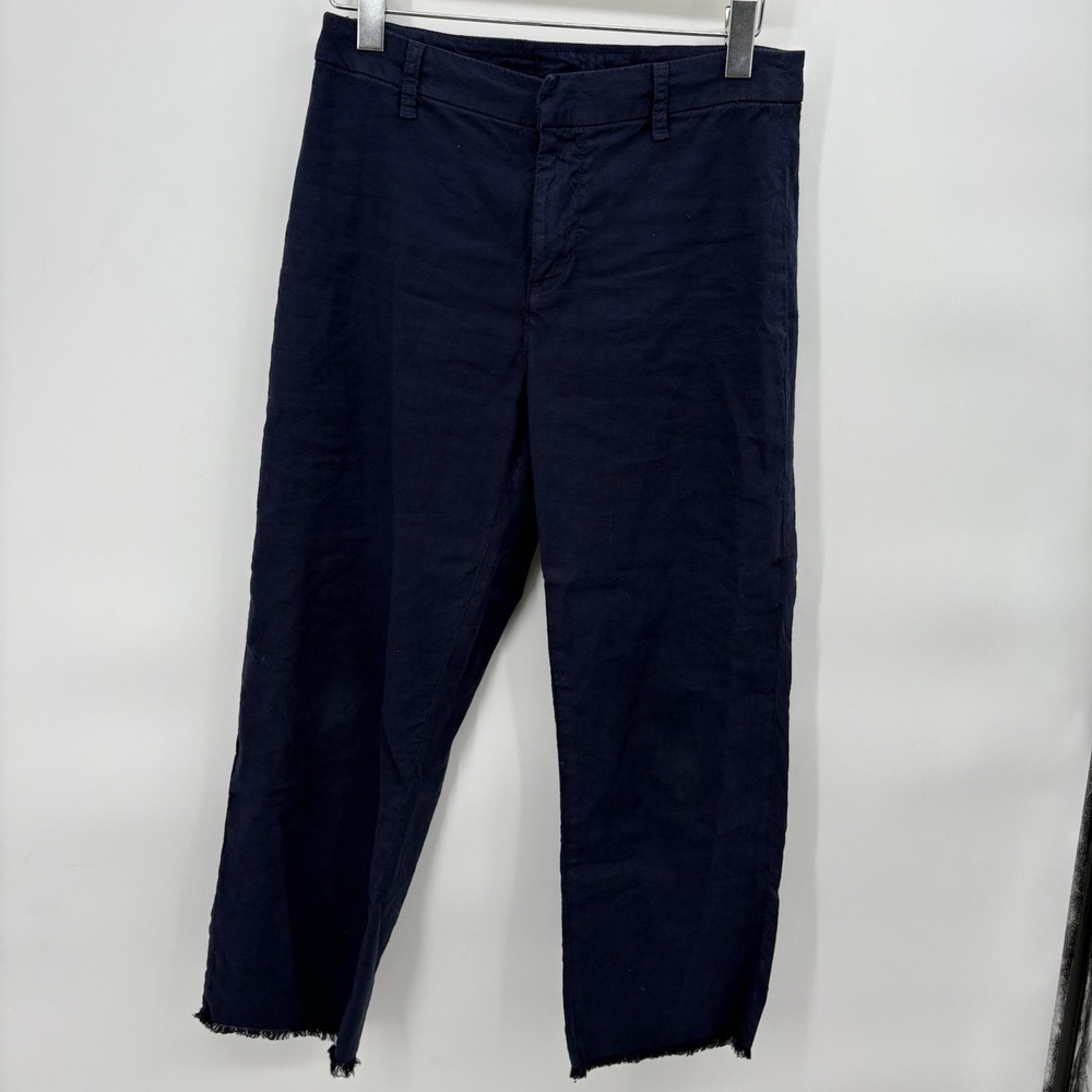 Frank & Eileen Navy‎ Cotton/Flax Blend High-Rise Cropped Trouser Womans Size 4